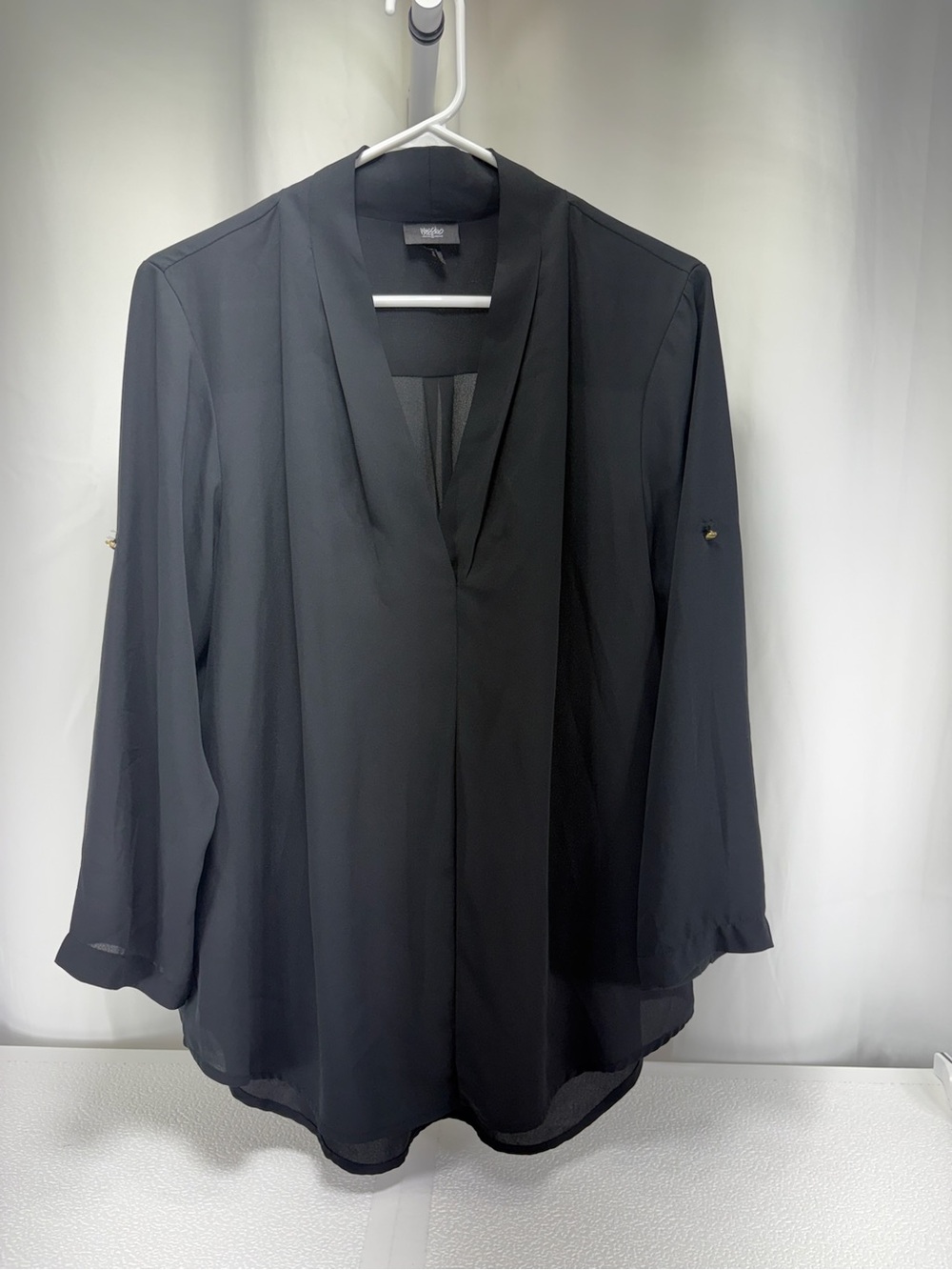 Mossimo Supply Co. Black Semi-Sheer V-Neck Roll-Tab Blouse 4762